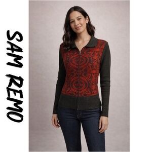 Vintage San Remo zip gray/red zipped cardigan Sweatshirt